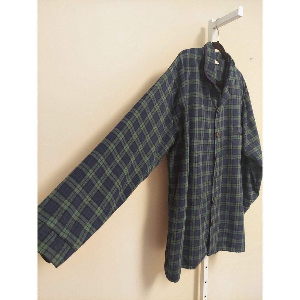 Magee Made in Ireland Mens XXXL Green Navy Plaid Cotton Pajama Top Sleep Shirt
